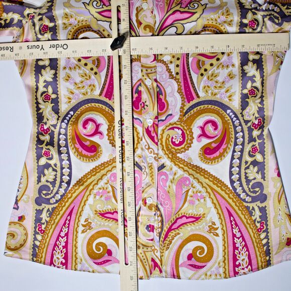 INC 100% Silk Pink Floral Paisley Button Up Top Blouse Long Sleeve Women Size 6 - Picture 13 of 15